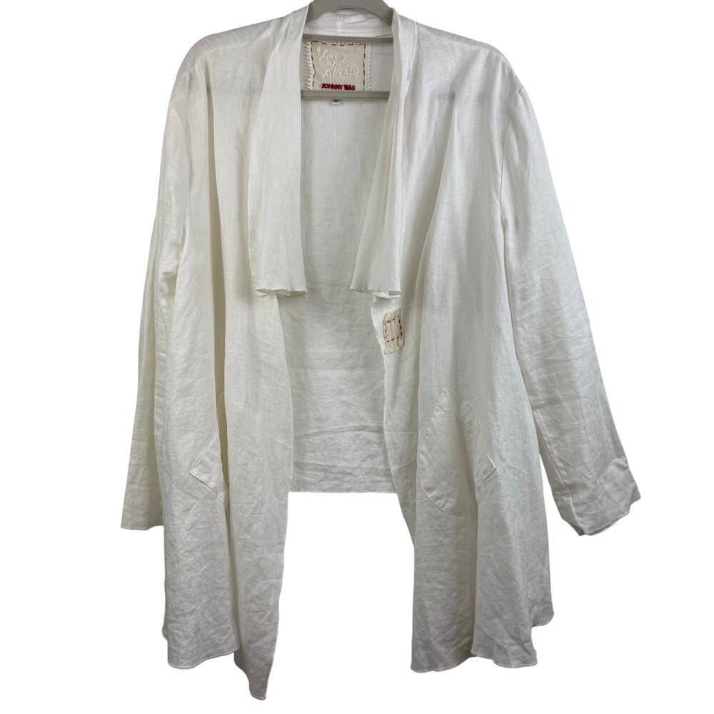 Johnny Was 4 Love and Liberty 100% Linen White Asymmetrical Jacket Medium Boho